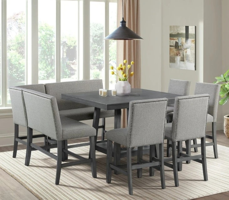 Elements International Seneca Counter Height Dining Corner Bench with Back in Grey