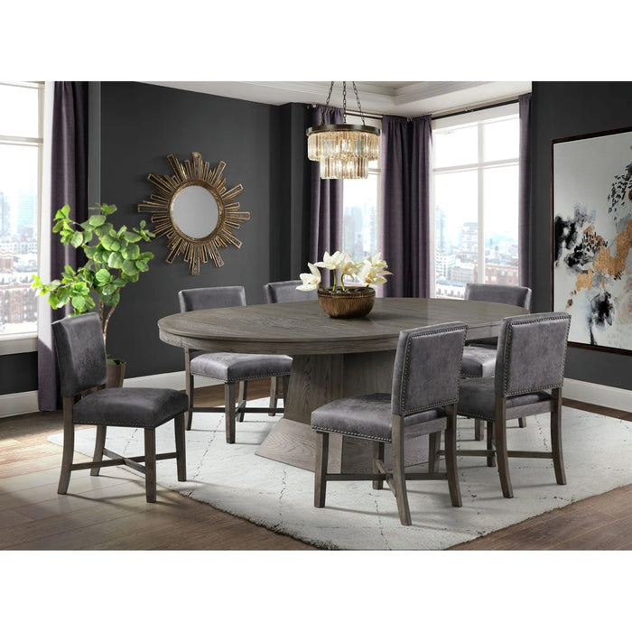 Elements International Collins Side Chair Stretcher with Brown PU (Set of 2) in Weathered Gray