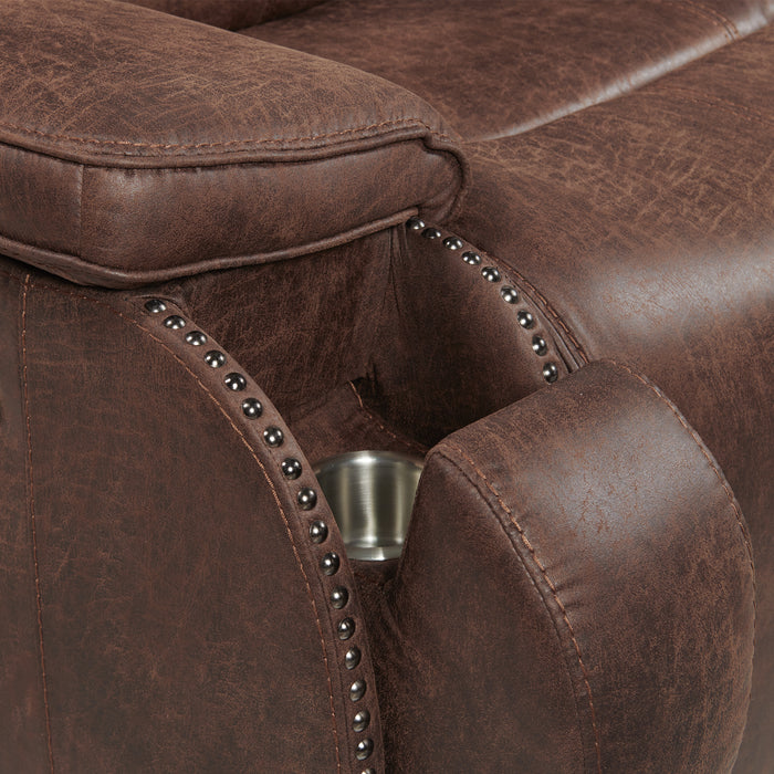 Atlantis Power Motion Loveseat with Power Motion Head Recliner & Console in Heritage Brown