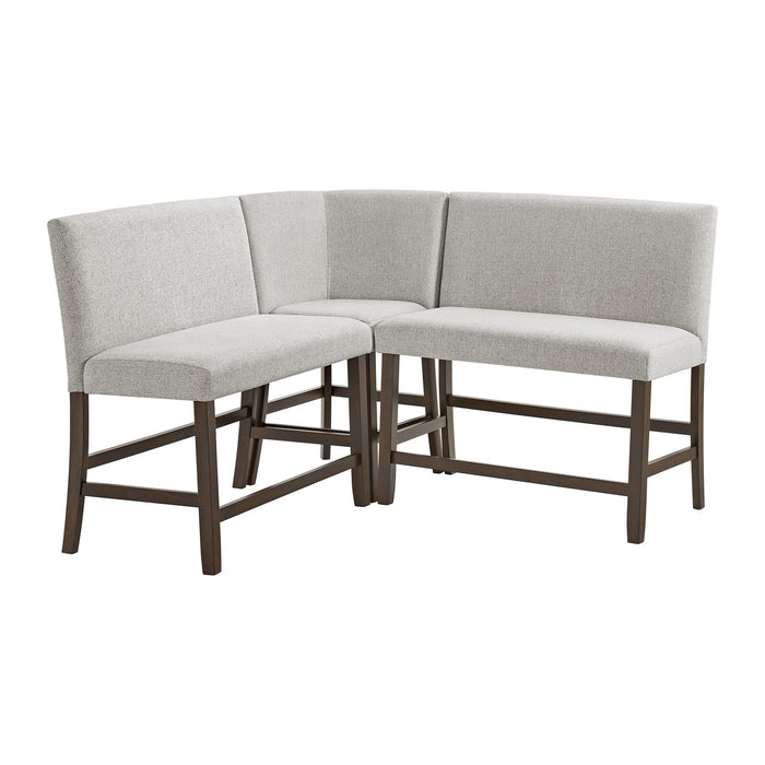 Seneca Counter 3PC Corner Bench with Grey Fabric in Brown
