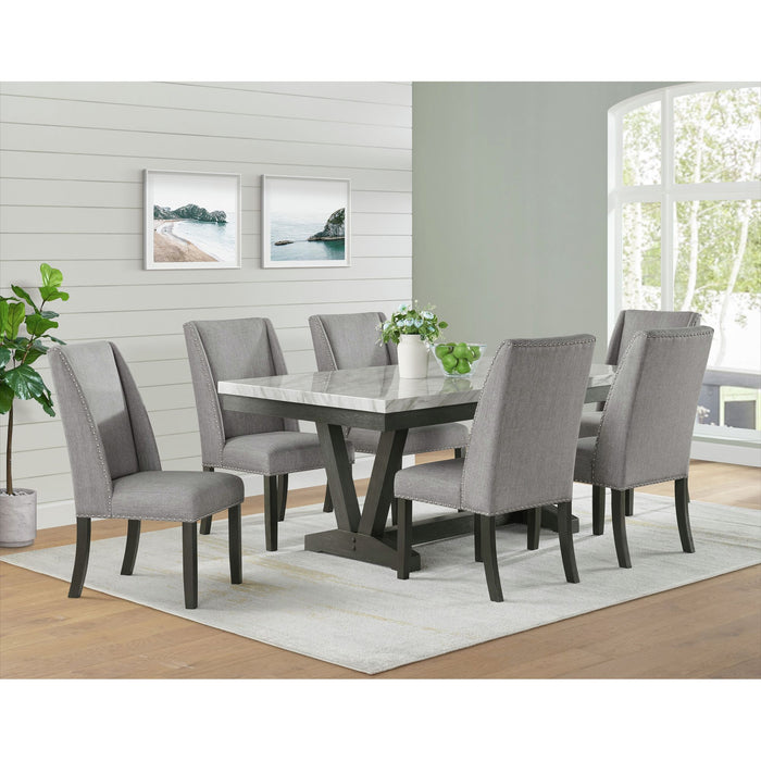Everdeen Dining Table w/ White Faux Marble Top in Charcoal