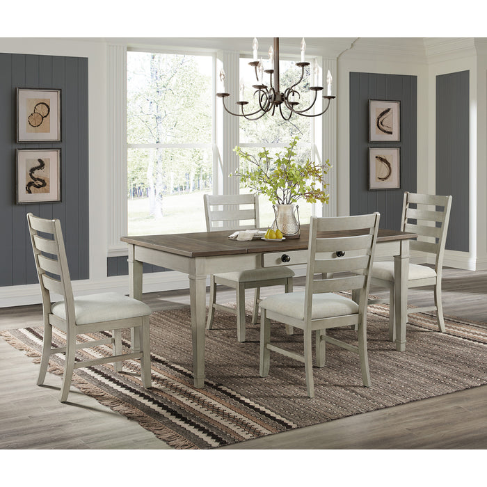 Farmington Standard Height Dining Set in Medium Brown and Washed Stone-Rectangular Table and Four Chairs