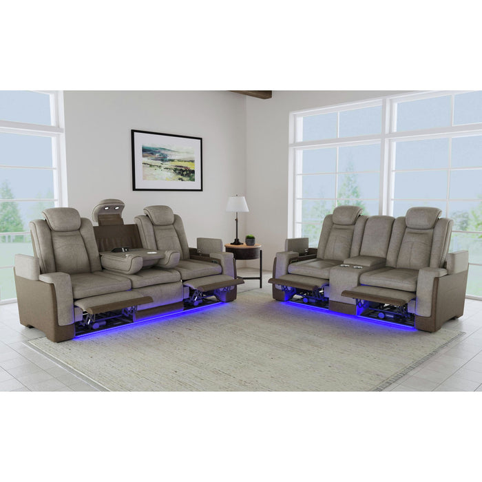 Lantana Power Motion Loveseat with Power Headrest, Led, and Console in Rocky Grey/Brown