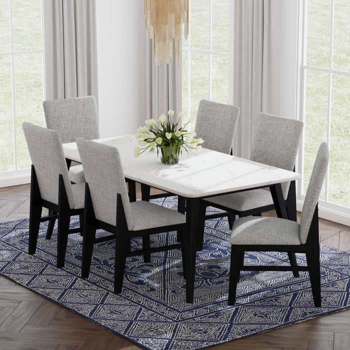 Marlene Dining Table with White Faux Marble Top in Black