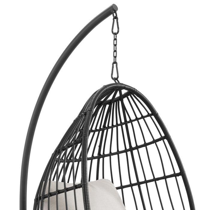 Playa Swing Egg Chair with Base and Pillar - Dark Grey and Olefin Beige