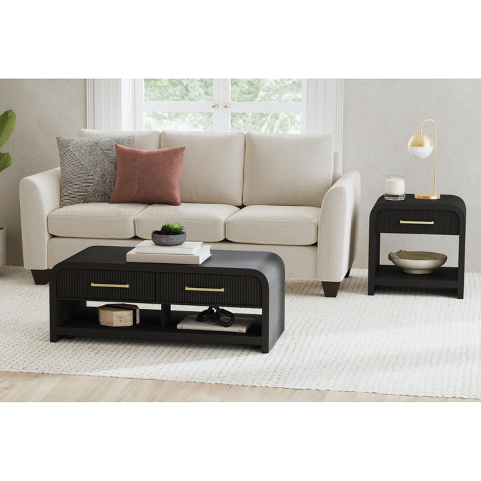 Ridgemont End Table with USB in Black with Grain