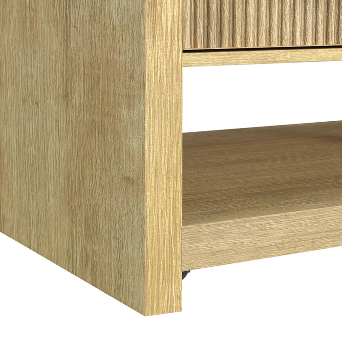 Ridgemont Coffee Table with Casters/Push Through Drawer in Natural