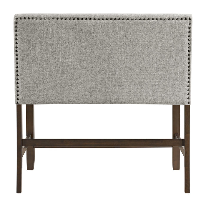 Seneca Counter Bench with Upholstered Back and Grey Fabric