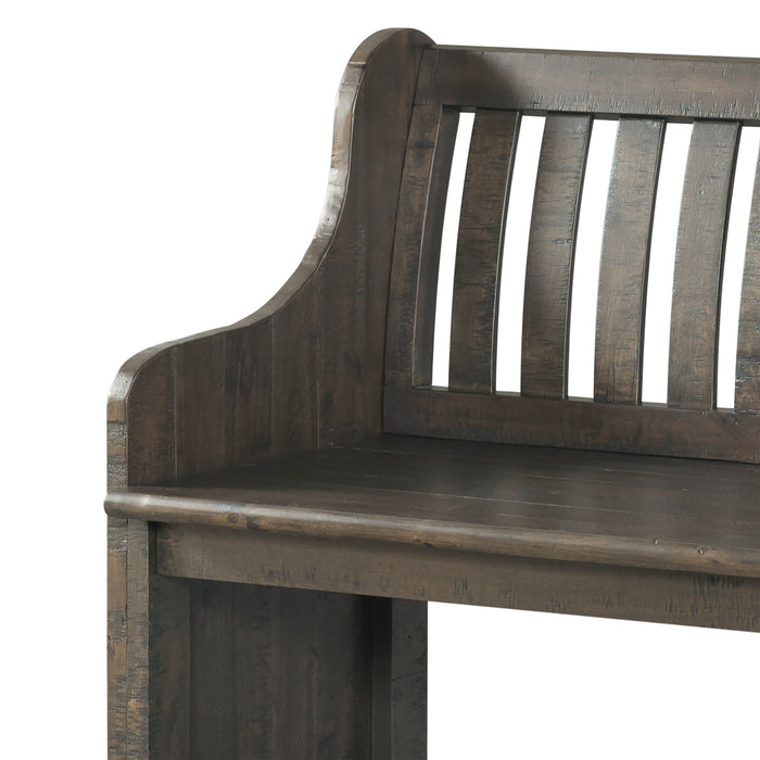 Stone 6PC Dining Set in Charcoal - Table, 4 Wooden Swril Back Side Chairs, & Pew Bench