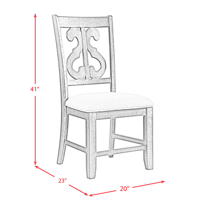 Stone 6PC Dining Set in Charcoal - Table, 4 Wooden Swril Back Side Chairs, & Pew Bench