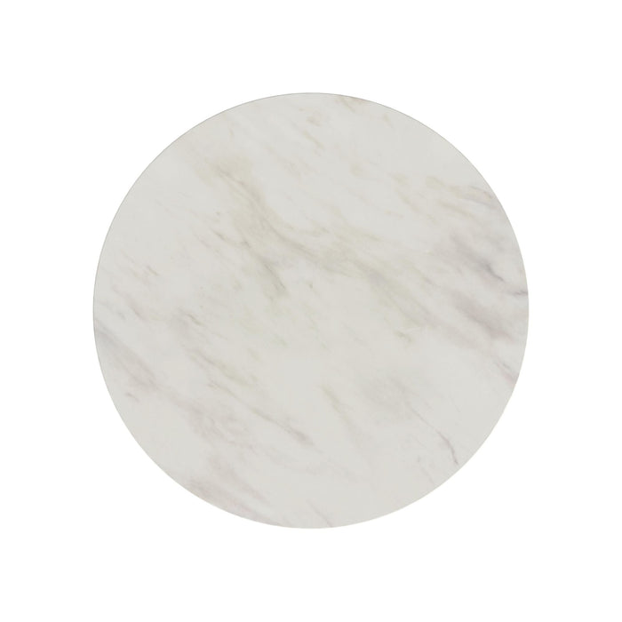 Sylvie Round Dining Table with White Faux Marble Top in Dark Brown