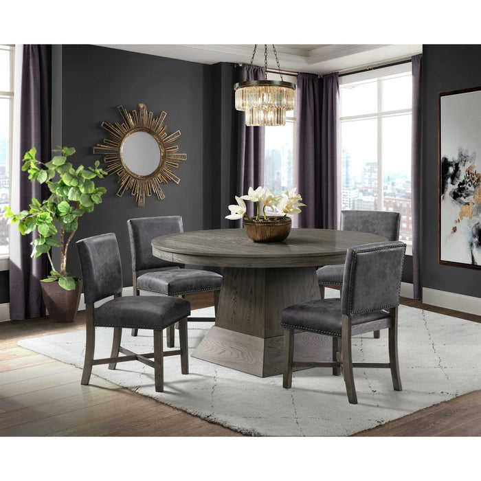 Elements International Collins Side Chair Stretcher with Brown PU (Set of 2) in Weathered Gray