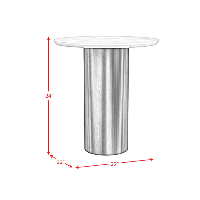 Sylvie Round End Table with White Faux Marble Top and Base
