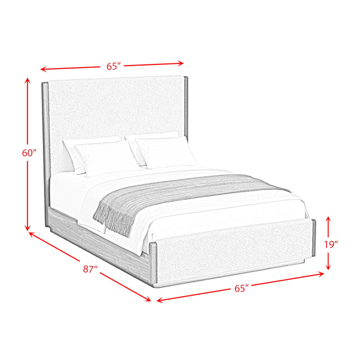 Brisbane UPH Bed with Boucle Beige and LED in Brown