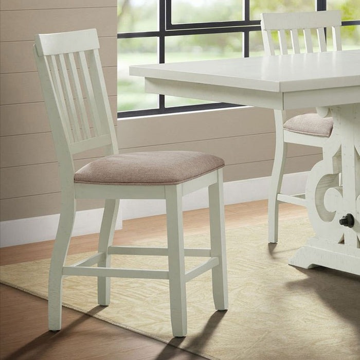Elements International Stone Counter Height Slat Back Side Dining Chair (Set of 2) in White