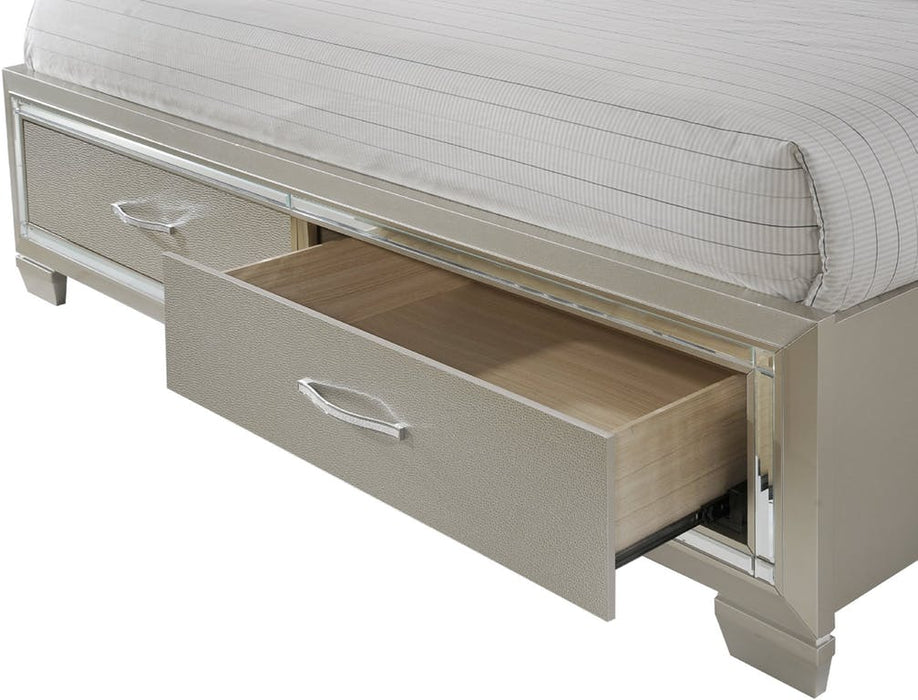 Elements International Platinum Queen Storage Bed in Golden Champagne