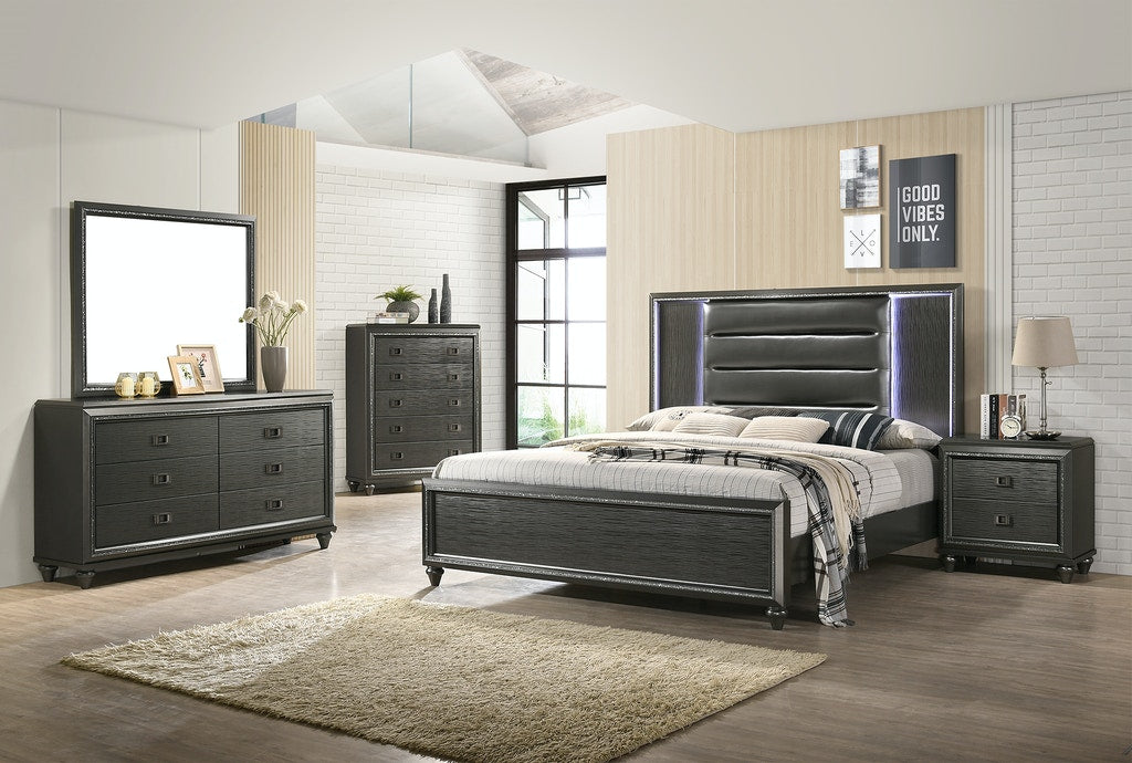Elements International Moonstone Queen Panel Bed in Gray